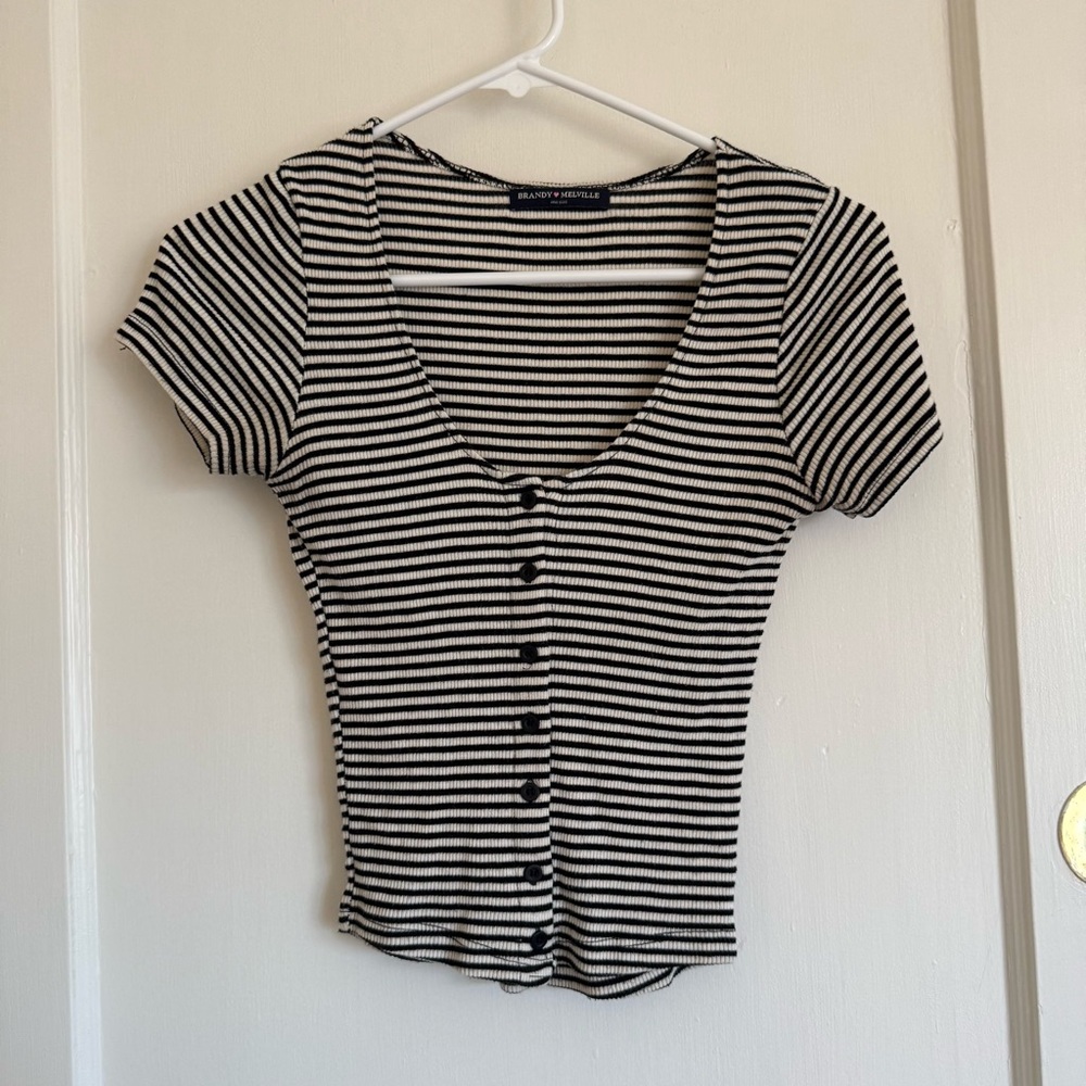 Brandy Melville Black and White Striped Button Down Shirt